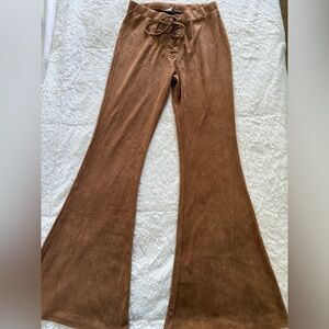 Fashion Nova Brown Faux Suede Lace-Up Flare Pants | Size 1X